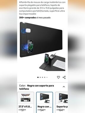 Wireless Charging Desk Mat with Phone Stand - Black